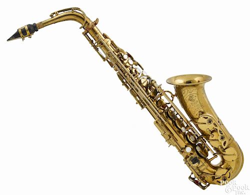 Selmer brass balanced action alto saxophone, ca. 1940, serial #29332 , with its original case