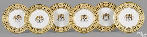 Set of six Sevres porcelain armorial plates, 1813, made for Mason L. Barton of Straffan