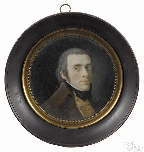 Louis Autissier (French 1772-1830), miniature watercolor on ivory portrait of a gentleman, signed