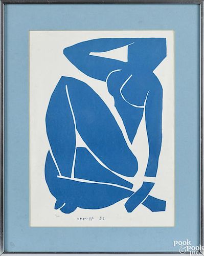 Henri Matisse (French 1869-1954), blue nude screenprint, numbered 14/500, 15 1/2'' x 11 1/2''