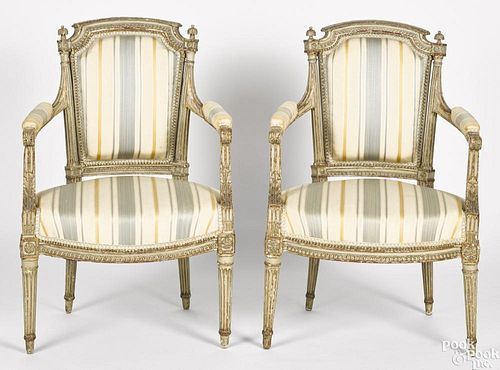 Pair of French painted fauteuils, late 19th c.