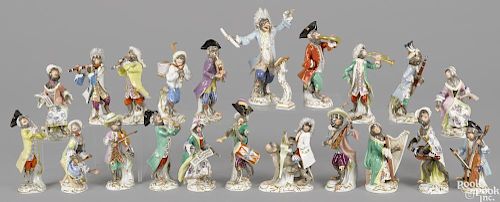 Meissen twenty-two piece porcelain monkey band, late 19th c., all with blue crossed swords mark
