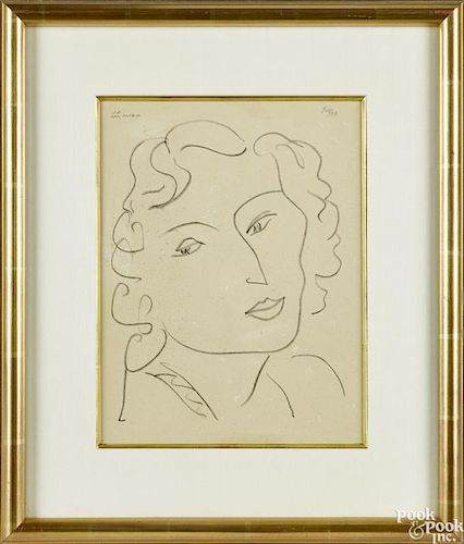 Henri Matisse (French 1869-1954), lithograph of a female bust, numbered 108/950