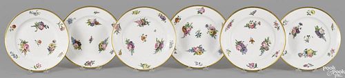 Set of six Sevres painted porcelain plates, 1822, decorated with floral sprays, 8 3/4'' dia.