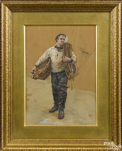 Jean Charles Meissonier (French 1848-1917), gouache on paper portrait of a fisherman, signed