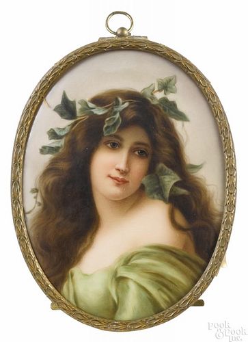 Hutschenreuther painted porcelain plaque of a maiden, late 19th c., signed Wagner