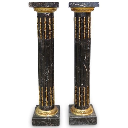 Pair of Bronze Mounted Marble Pedestals