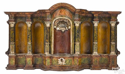 Italian carved and painted reliquary, late 18th/early 19th c., 24 1/4'' h., 43 1/2'' w.