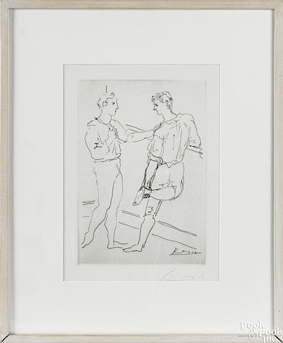 Pablo Picasso (Spanish 1881-1973), engraving of two male ballet dancers, signed in pencil