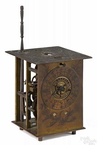 Japanese brass lantern clock, early 19th c., 10'' h.