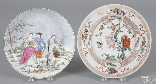 Chinese export porcelain European subject plate, 18th c., 8 1/4'' dia.