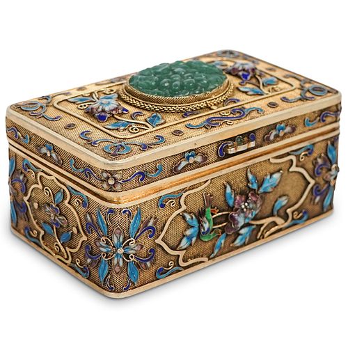Chinese Enamel Silver-Gilt and Jade Box