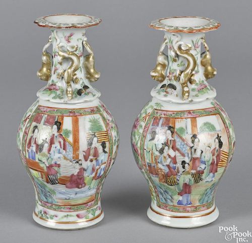 Pair of Chinese export famille rose porcelain vases, 19th c., 8 3/4'' h.