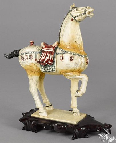 Chinese carved ivory horse, late 19th c., 12 1/8'' h.