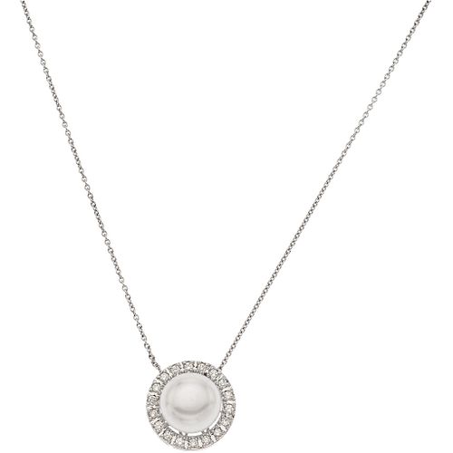 CHOKER WITH CULTURED PEARL AND DIAMONDS IN 14K WHITE GOLD 1 White pearl and 18 Brilliant cut diamonds ~0.36 ct