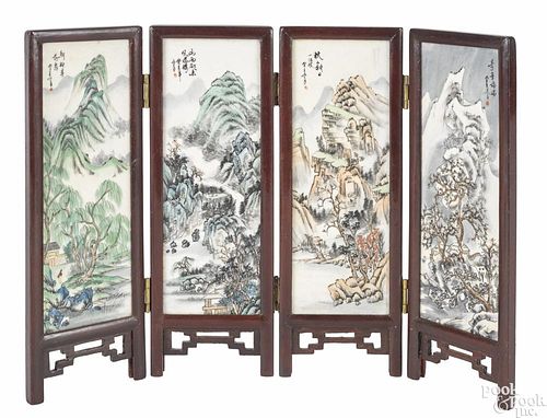 Chinese four-fold painted marble screen, ca. 1900, 10 1/4'' h.