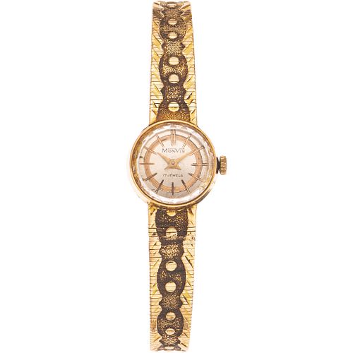 MONVIS WATCH IN 18K YELLOW GOLD AND PLATE WITH SAFETY CHAIN IN BASE ...