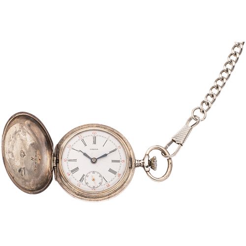 POCKET WATCH OMEGA IN .900 SILVER AND ALBERT IN BASE METAL Movement: manual.