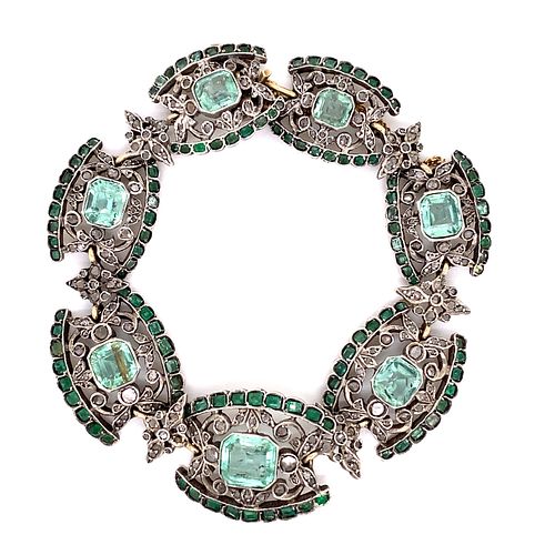 Georgian Sterling Silver & 15k Diamond Emerald BraceletÊ