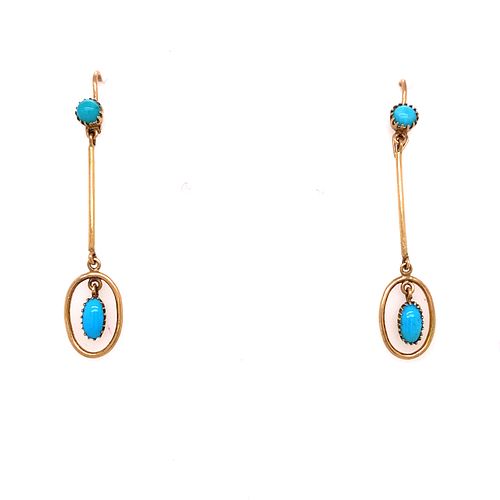 Victorian 14k Turquoise Long Drop Earrings