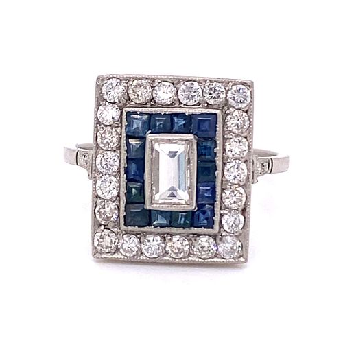 Platinum Sapphire Baguette Diamond RingÊ
