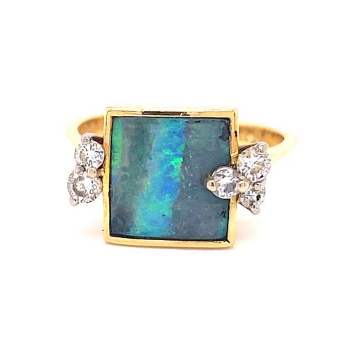 14k Square Opal Diamond Ring