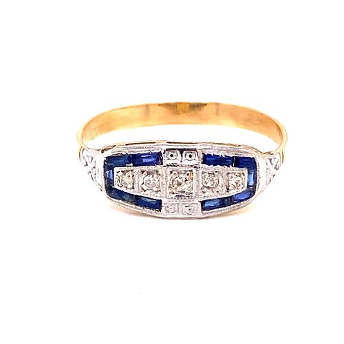 18k Platinum Art Deco Sapphire Diamond Ring