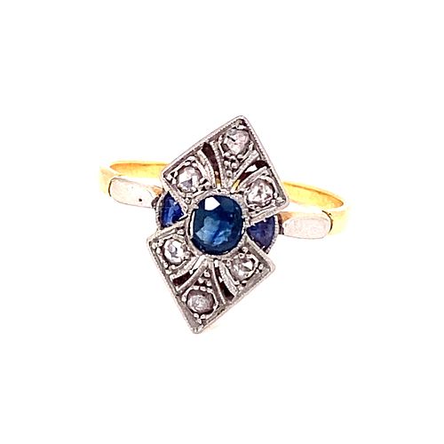 18k 1920's Diamond Sapphire Ring