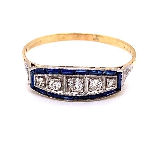 Art Deco 18k Platinum Diamond & Sapphire Ring