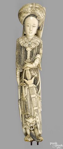 Chinese carved ivory figure of a female warrior, 19th c., 13 1/4'' h.