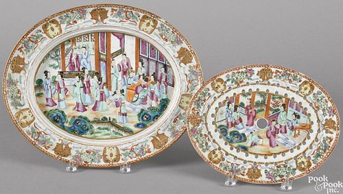 Chinese export porcelain rose mandarin platter and mazarin, 19th c., 12 3/4'' l., 15 1/2'' w.