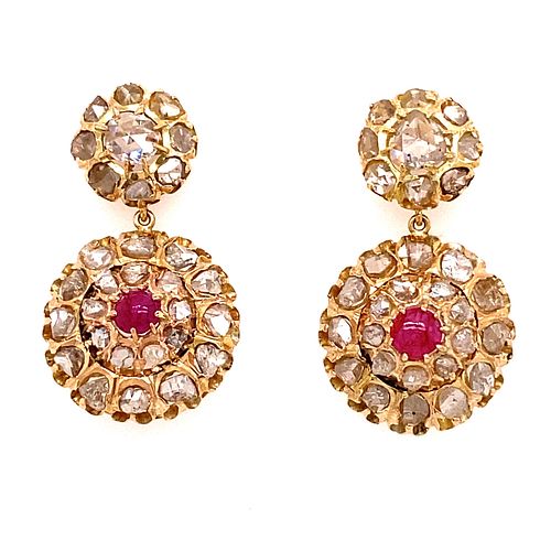 18k Georgian Portugus Rose Cut Diamond Ruby EarringsÊ