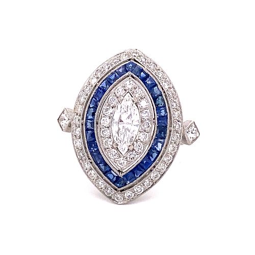 Platinum Diamond Marquise Sapphire Ring