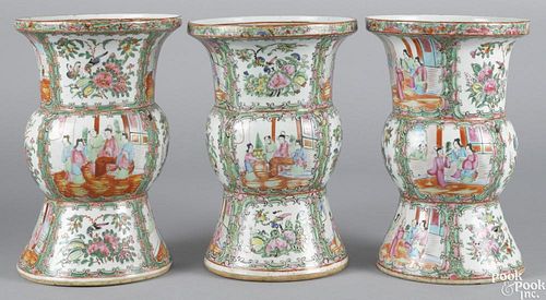 Three Chinese export porcelain famille rose vases, 19th c., two - 12 1/2'' h. and 12 3/4'' h.