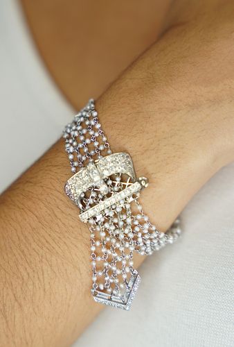 Platinum Diamond Pearl Belt Bracelet
