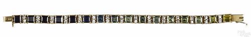 Gold and sapphire tennis bracelet, 14K yellow gold, with rectangular step cut sapphires