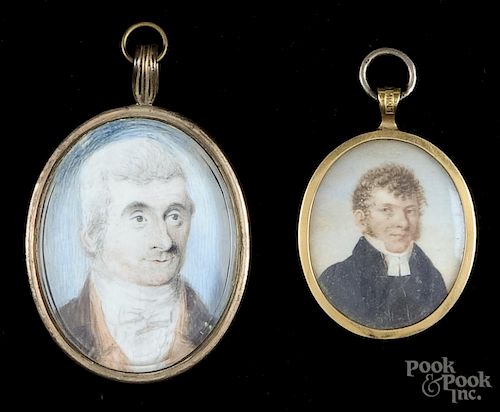 Two English miniature portraits on ivory, 19th c.