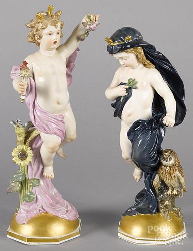 Two Meissen porcelain putti figures, 19th c., 13'' h. and 14 1/4'' h.