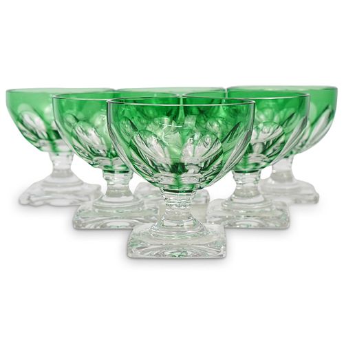 (6 Pc) Moser Green Glass Wine Goblets Set