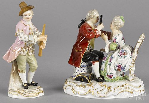 Meissen porcelain figural group, 19th c., with a man holding a hand mirror for a woman, 5'' h.