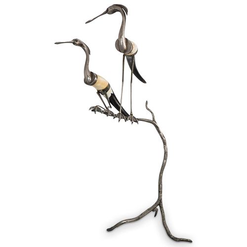 Italian Silver Plated and Horn Bird Sculpture