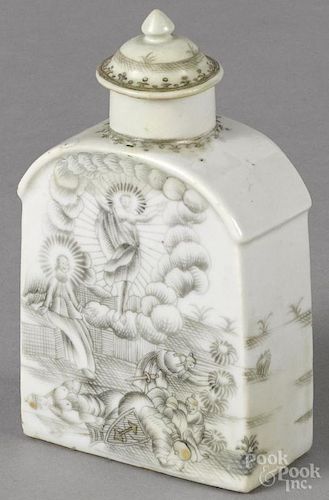 Chinese export grisaille tea caddy, mid 18th c., depicting the Resurrection, 4 1/2'' h.