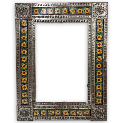 Mexican Metal & Ceramic Floral Tile Wall Mirror