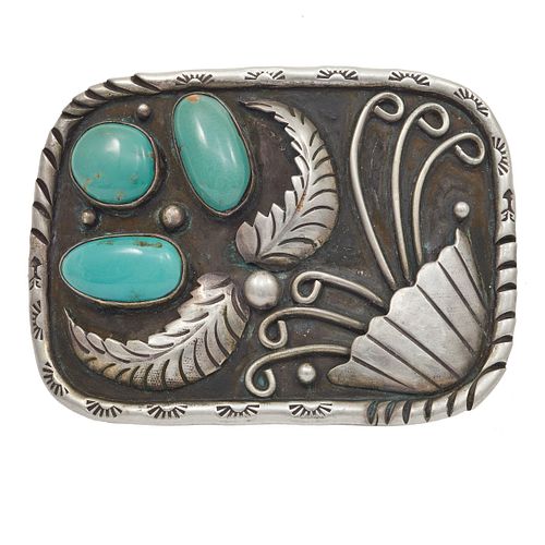 Native American Turquoise, Silver Belt Buckle
