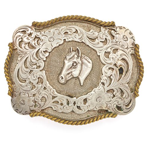 Native American Sterling Silver Horse Belt Buckle