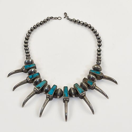 Native American Turquoise, Silver Claws Necklace