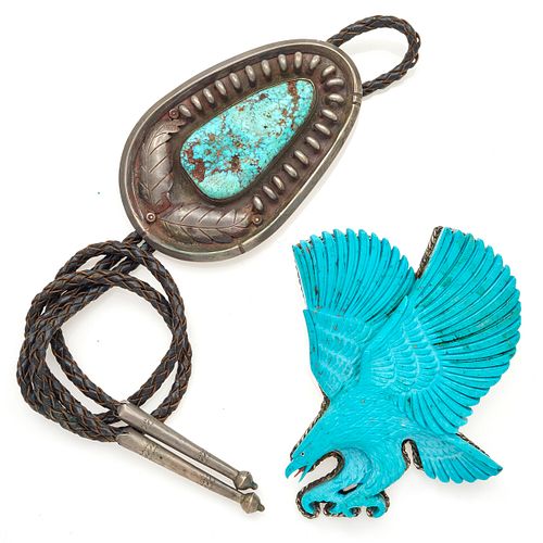 Collection of Two Navajo Turquoise, Sterling Silver Bolo Ties