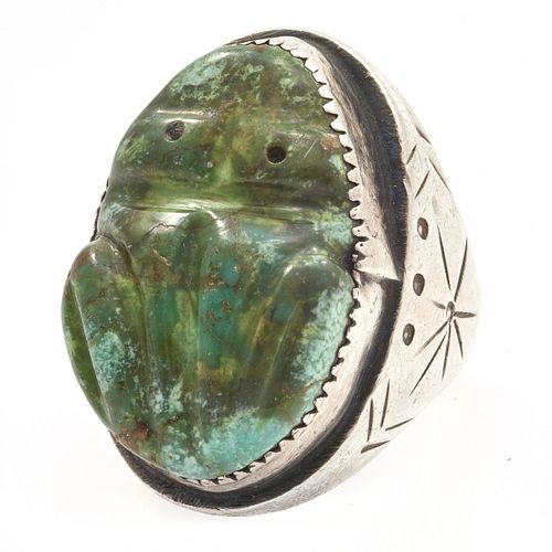 Native American Carved Turquoise Frog Ring