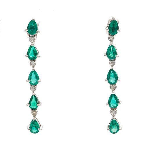 Pair of Emerald, Diamond, Silver Earrings