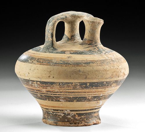 Mycenaean Pottery Spouted Stirrup Jar w/ Banded Motif